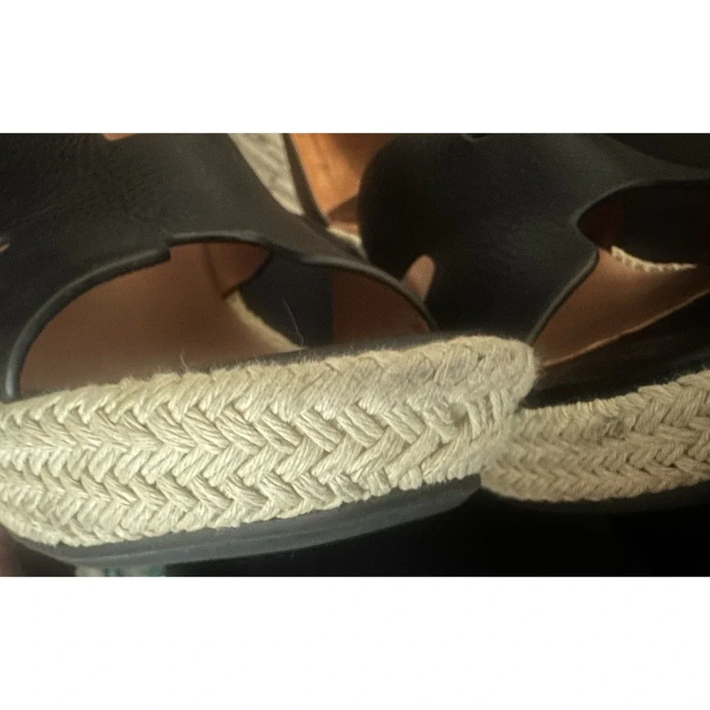 L'Amour Des Pieds Women's 9M Black Leather Wedge Espadrille Heeled Sandals